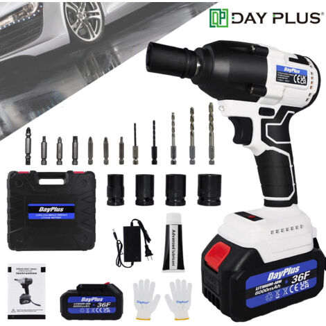 Cordless Impact Wrench Drill 3-IN-1 Professional Brushless Car Repair Wheel Rattle Nut Gun 2300RPM No-load Speed Impact Drill Li-ion Battery 4 Sockets Drill Bits Screwdriver Bits
