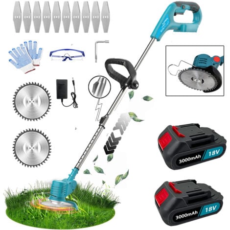 TEETOK Cordless Lawn Mower, String Trimmer, Electric String Trimmer, Compatible with Makita BL1830B Battery, with 2x3000mAh Battery and Charger, Adjustable Telescopic Handlebar