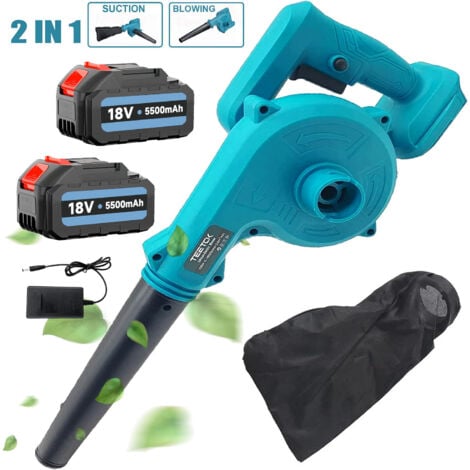 TEETOK Cordless leaf blowers and vacuums,Garden Air Blowers 2In1 for Snow/Patio/Garden/Garage Cleaning +2x 5.5A Battery + Charger ， Compatible with MaKita 18V Battery