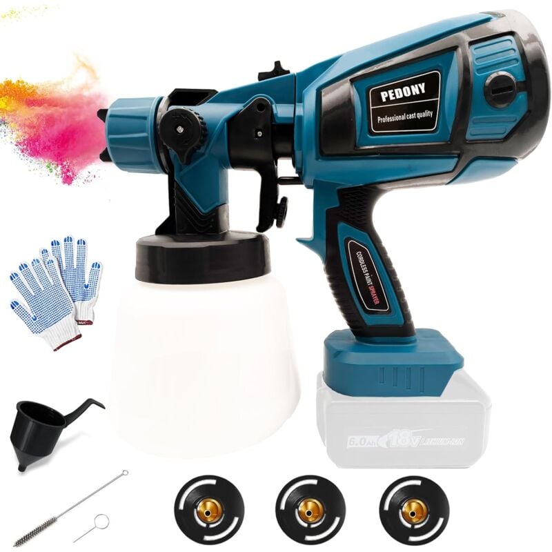 Cordless paint sprayer - Peony hvlp paint sprayer with 3 nozzles, 900ml container, used for spraying walls, ceilings, furniture, garden fences