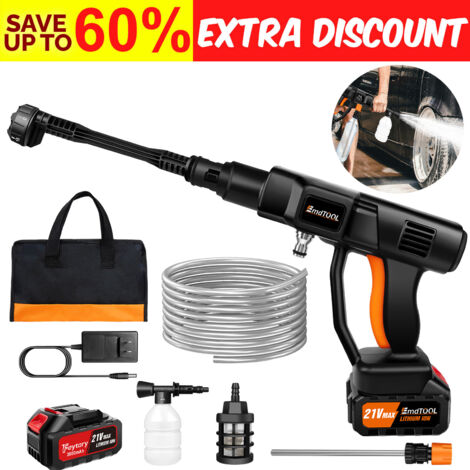 Cordless Pressure Washer Cleaner Gun 200PSI High Pressure Nozzles Foam Generator