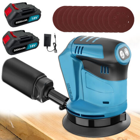 Cordless Random Orbital Sander, Electric Sander compatible with Makita 18V battery, with 125mm 12Pcs Sandpapers(120/180/240mm) +2X 3.0Ah batteries and charger, for wood, polishing, sanding