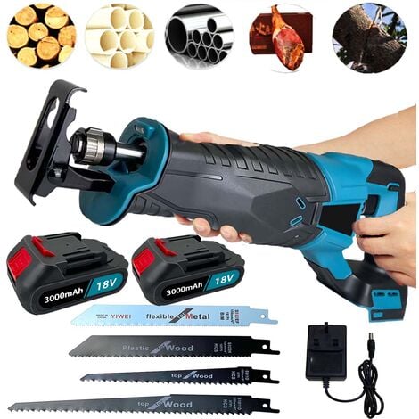 TEETOK Cordless reciprocating saw, variable speed , stroke length 15mm, sabre saw+4-saw blades, quick release chuck, Ideal ，cutting wood，metal ( 2x5.5A Battery and Charger)，compatible with Makita battery