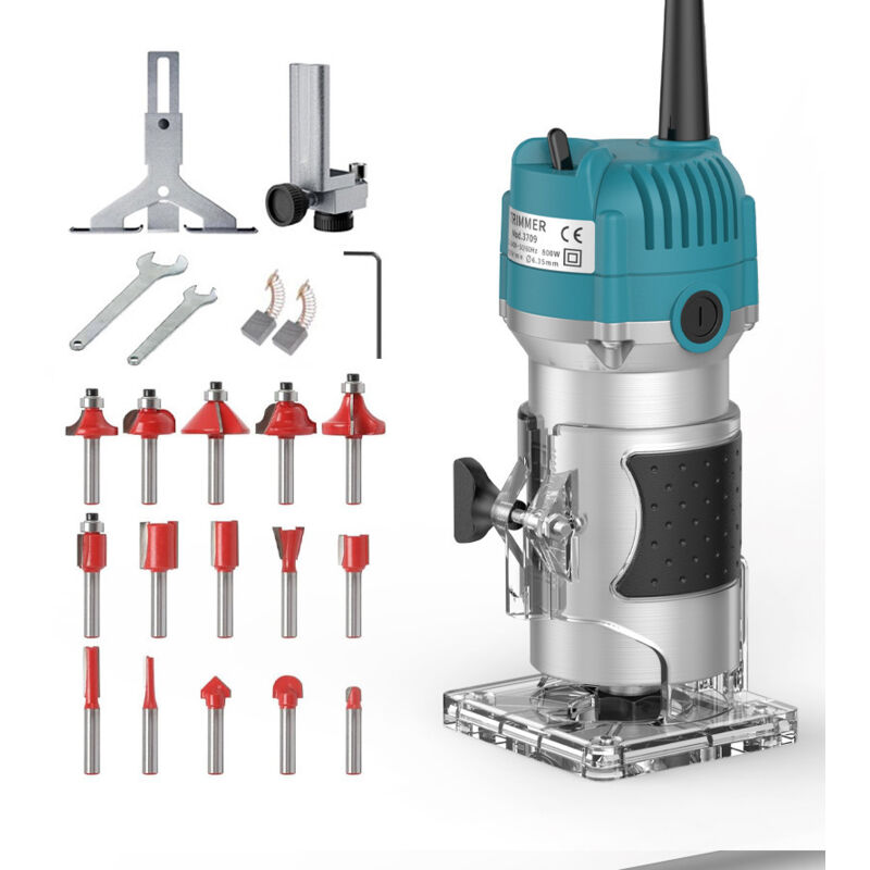 Cordless Router compatible with Makita 18V - Brushless Multifunction Router with 6 Speeds, 30,000 rpm - 800W Power with 15 x 1/4 Inch Bits - Portable