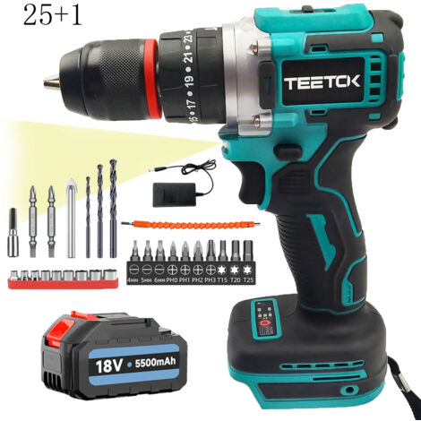 Cordless screwdrivers,Brushless,18V Cordless Combi Hammer Drill Driver 25+1 with Drill Bit Sets +1x 5.5Ah Battery+Charger ,Compatible with Makita Battery