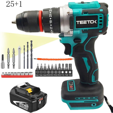 Cordless screwdrivers,Brushless,18V Cordless Combi Hammer Drill Driver 25+1 with Drill Bit Sets +5500mAh Battery (Not Included Charger),Compatible with Makita Battery