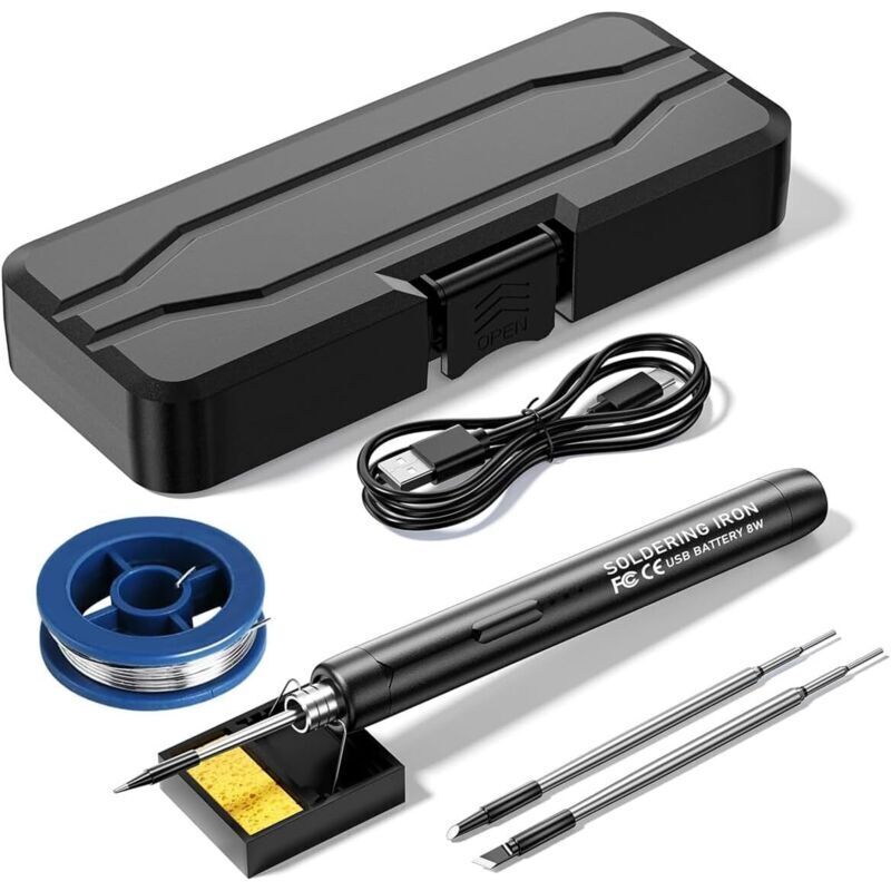 Cordless Soldering Iron Kit, USB Rechargeable Soldering Iron, 8W Soldering Kit with Three Iron Tips, Adjustable Temperature, Electric Soldering Iron