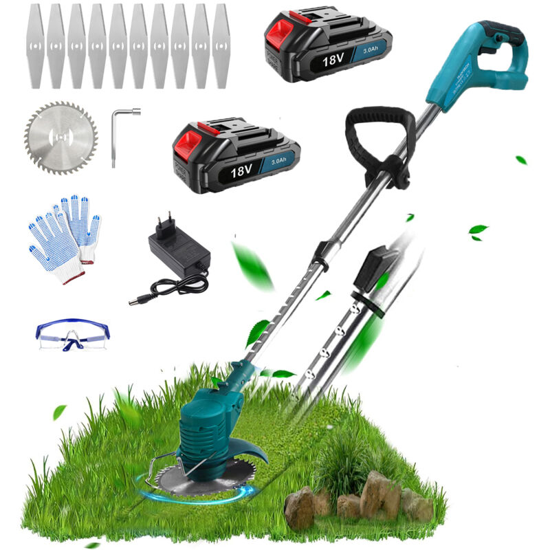 Cordless Strimmer Grass Trimmer Garden Edger Cutter Lawn Mower + 2x 3.0A Batteries and Fast Charger,Compatible with Makita Battery