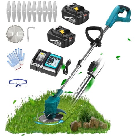 TEETOK Cordless Strimmer Grass Trimmer Garden Edger Cutter Lawn Mower with 2x5.5A Batteries and DC18RC Charger,Compatible with Makita Battery