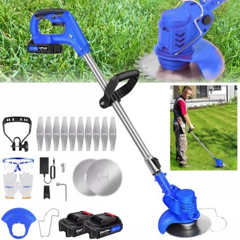 BRIEFNESS Cordless Strimmer Grass Weed Trimmer Cutter Garden Edger Electric 2PCS Li-Ion Battery