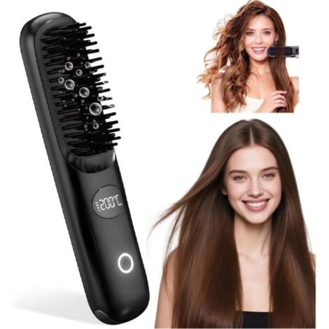 Cordless styling comb - Heated styling comb - Styling comb with LED display and 3 temperature settings - Anti-scalding - Portable hair straightener, heats up quickly for your ideal hairstyle - Unisex 