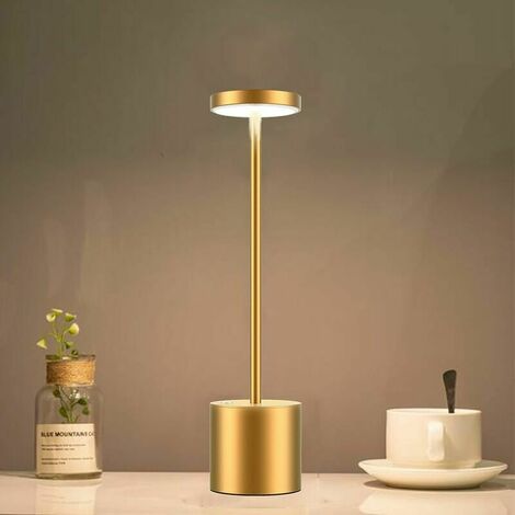 Cordless Table Lamp, 6000 Mah Rechargeable Battery, 2 Brightness Levels, Metal Bedside Lamp, for Living Room, Bedroom, Office, Studio (Gold)