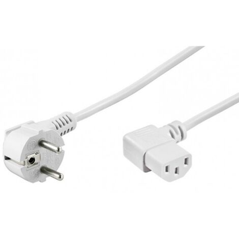 Cordon alimentation secteur blanc 1m50 0,75mm2 2 P+T coudé avec fiche IEC