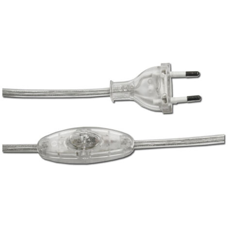 EDM – Raccordement avec interrupteur 3A 1,5m – Câble 2x0,75mm – Tuyau plat transparent pour installation discrète – Prise de courant pour tableau électrique