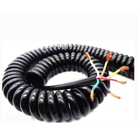 Cordon d'alimentation extensible enroulé à ressort rétractable à 6 brins, cordon d'alimentation noir, 3 m