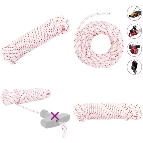 Cordón de arranque nailon blanco y rojo Ø4 mm 10 m - Cuerda de arranque - Cable de arranque de nylon