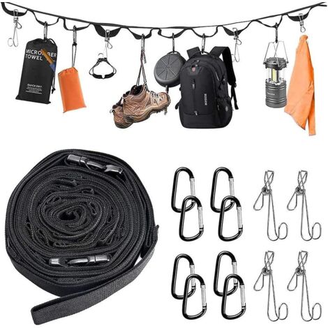 Cordon de camping réglable avec mousqueton et sangle de rangement pour tente