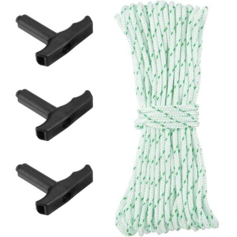 Cordon de Démarrage à Rappel avec 3Pcs Poignées de Démarrage, Corde de Démarrage en Nylon de 10 Mètres et 3,5 mm de Diamètre, Corde de Rappel de Démarrage, Blanc Vert