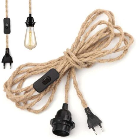 Cordon de lustre en corde de chanvre de 4,5 mètres, support de lampe suspendu de style industriel à monter soi-même (ampoule non incluse)