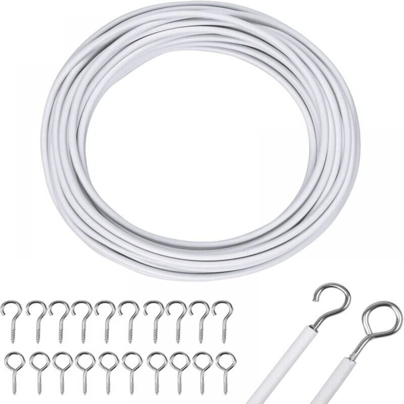 Cordon de rideau blanc de 10 m Cordon de rideau avec crochet et œillet de rideau Cordon de rideau pour tringle à rideau Accessoires de fixation de