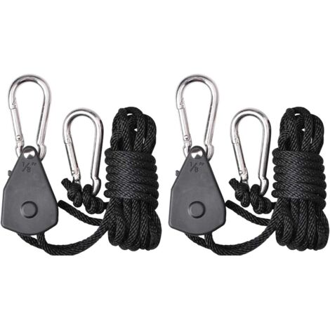 Cordon de suspension en métal avec poulie en aluminium, réglable, longueur 2 m, diamètre 1/8", avec embout de fixation