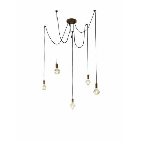 Cordón de suspensión Ragno Antique Copper 5xE27 con descentralización de iluminación Trio