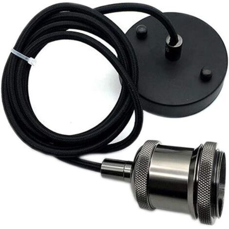 Cordon de suspension tressé - Style industriel rétro moderne, idéal pour les cuisines et les bars - 1 pièce, culot E27, noir réfléchissant