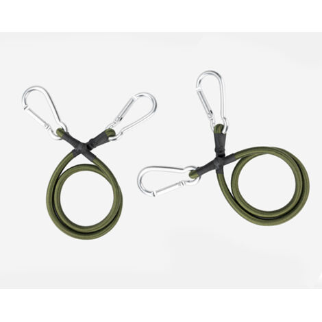 Cordón elástico con gancho de clip, mosquetón, conector para cuerda de río, accesorios, cordón de montaje verde militar de 3/8" de diámetro, gancho plateado (verde militar, 24", paquete de 2)