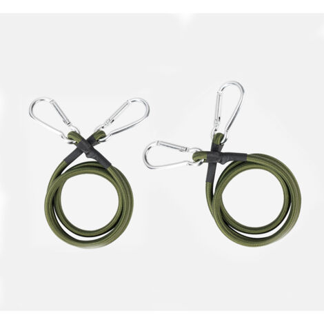 Cordón elástico con gancho de clip, mosquetón, conector para cuerda de río, accesorios, cordón de montaje verde militar de 3/8" de diámetro, gancho plateado (verde militar, 36", paquete de 2)
