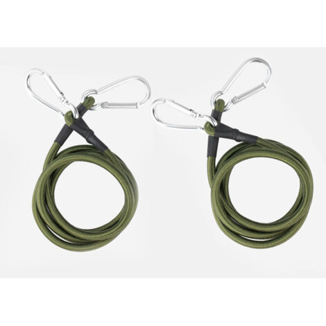 Cordón elástico con gancho de clip, mosquetón, conector para cuerda de río, accesorios, cordón de montaje verde militar de 3/8" de diámetro, gancho plateado (verde militar, 48", paquete de 2)