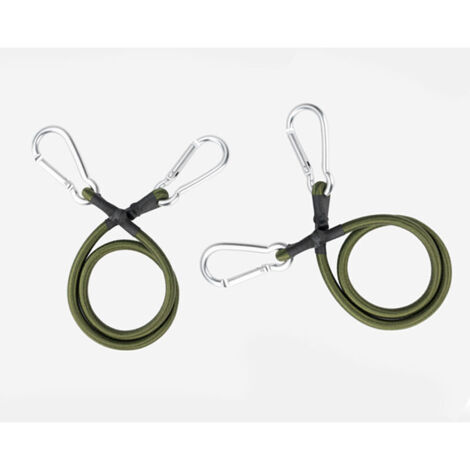 Cordon élastique avec crochet à clip, mousqueton, connecteur de corde de rivière, accessoires, cordon de montage vert armée de 3/8" de diamètre, crochet argenté (vert armée, 24", paquet de 2)