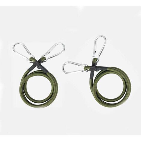 Cordon élastique avec crochet à clip, mousqueton, connecteur de corde de rivière, accessoires, cordon de montage vert armée de 3/8" de diamètre, crochet argenté (vert armée, 36", paquet de 2)