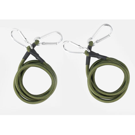Cordon élastique avec crochet à clip, mousqueton, connecteur de corde de rivière, accessoires, cordon de montage vert armée de 3/8" de diamètre, crochet argenté (vert armée, 48", paquet de 2)