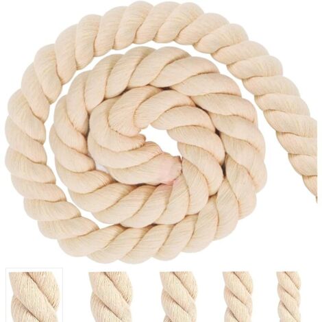 Cordon en coton beige épais de 20 mm et 4 m, idéal pour la décoration, le bricolage, les loisirs créatifs, le jardinage et l'emballage cadeau.