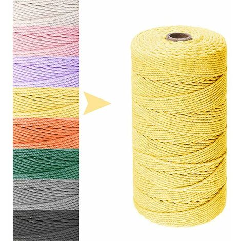 Cordon en coton naturel pour macramé - 3 mm x 100 m - Fait à la main - Corde en coton naturel pour suspension murale. suspension de plantes. tricot. projets de décoration (Jaune)