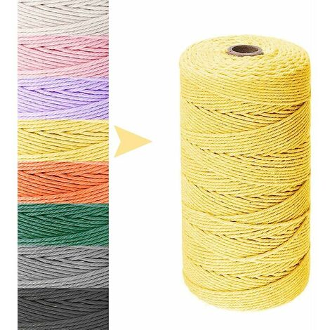 Cordon en coton naturel pour macramé - 3 mm x 100 m - Fait à la main - Corde en coton naturel pour suspension murale. suspension de plantes. tricot. projets de décoration (Jaune)