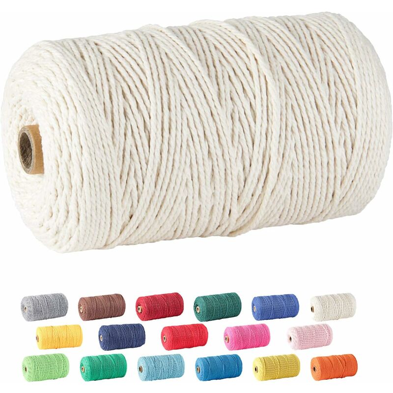 Cordon en macramé, 2 mm x 110 m (environ 100 m) Corde douce non teintée en coton 100% naturel pour la fabrication artisanale de suspensions murales