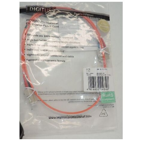 Cordon fibre optique duplex Multimode OM1 SC/SC 62.5/125 couleur orange longueur 1m ASSMANN DK-2622-01