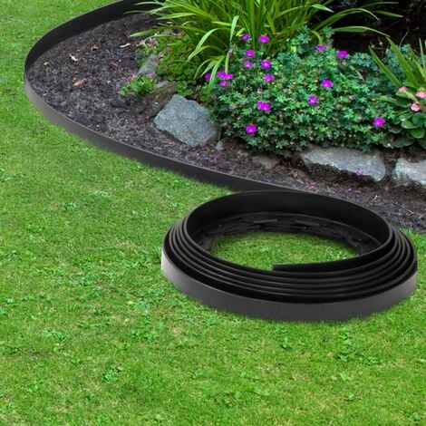 IDMARKET Cordón flexible de jardín 10 M negro 5 CM de altura + 30 tutores