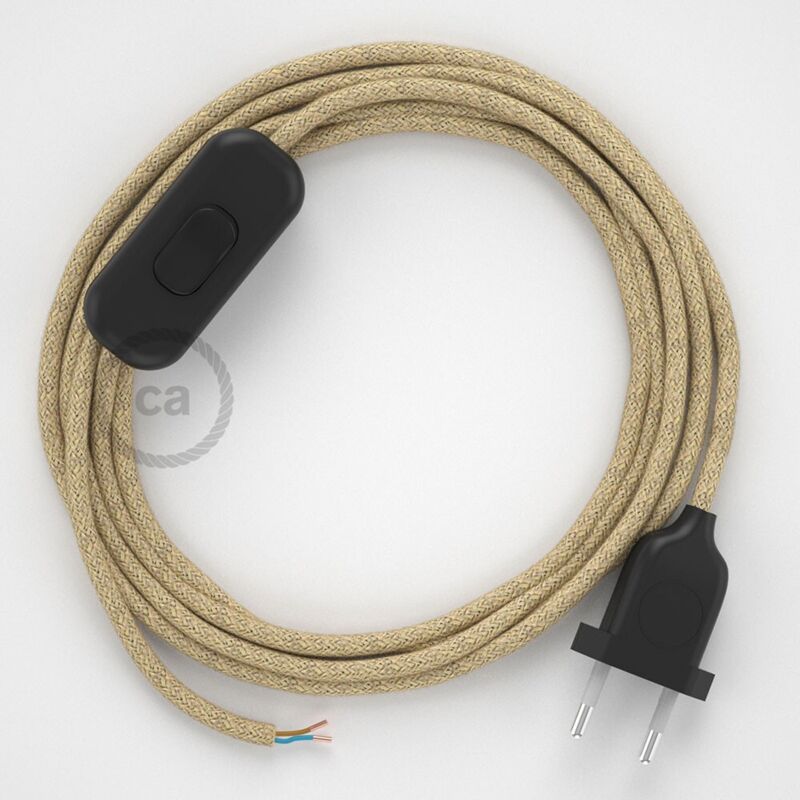 Câbles créatifs - Câblage de lampe, Câble RN06 Jute 1.80 m. Choisissez la couleur de l'interrupteur et de la prise. - Noir