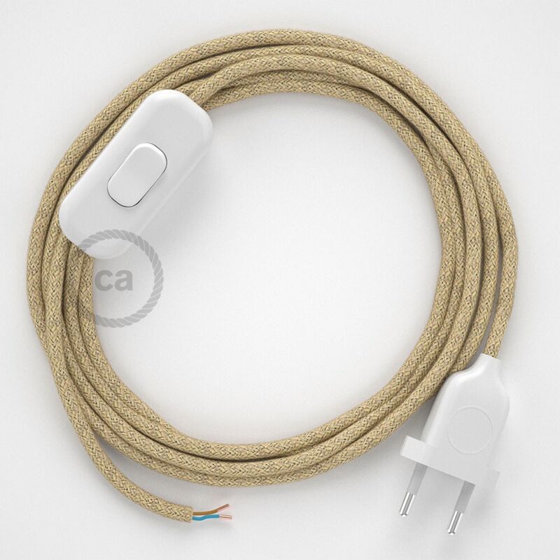 Câbles créatifs - Câblage de lampe, Câble RN06 Jute 1.80 m. Choisissez la couleur de l'interrupteur et de la prise. - Blanc