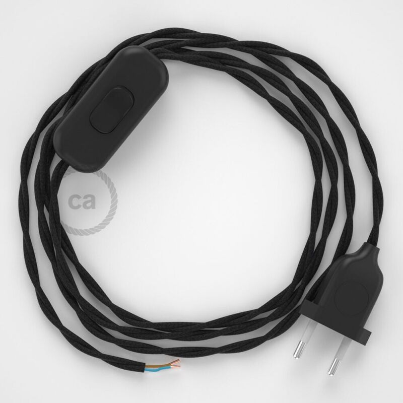 creative cables - Câblage pour lampe, Câble TC04 Coton Noir 1.80 m. Choisissez la couleur de l'interrupteur et de la prise. - Noir creative cables - Câblage pour lampe, Câble TC04 Coton Noir 1.80 m. Choisissez la couleur de l'interrupteur et de la prise. - Noir