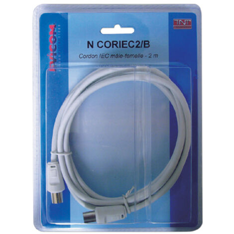 cordon rg59 de 2 mètres à connectique iec mâle/femelle