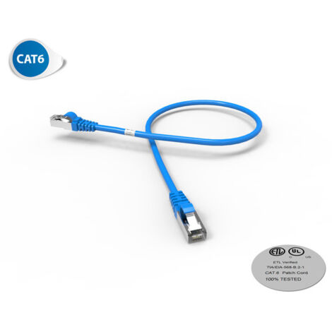 Cordon RJ45 CAT 6 surmoulé FUTP 100 Ohms LSOH, Longueur : 0,5 m, Couleur : bleu (2025B)