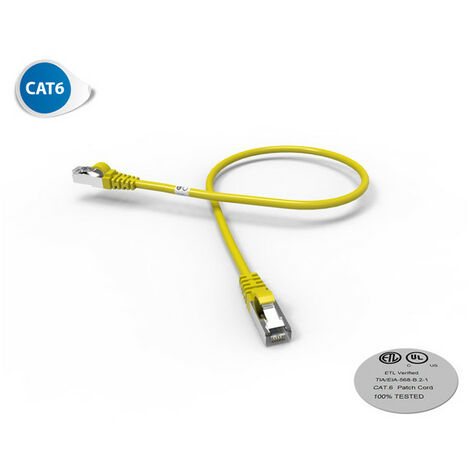 Cordon RJ45 CAT 6 surmoulé FUTP 100 Ohms LSOH, Longueur : 0,5 m, Couleur : jaune (2025J)