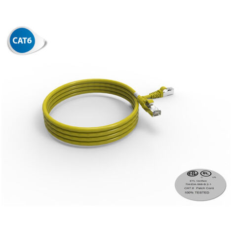 Cordon RJ45 CAT 6 surmoulé FUTP 100 Ohms LSOH, Longueur : 2 m, Couleur : jaune (2035J)