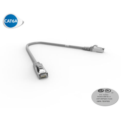 Cordon RJ45 CAT6A SFTP 100 Ohms LSOH, Couleur : gris, Longueur : 0,3m (2200)