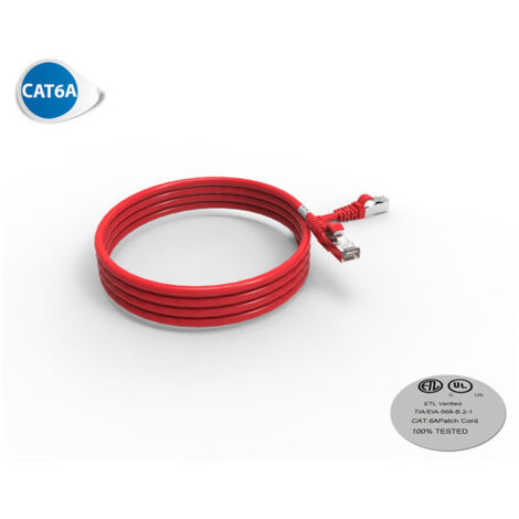 Cordon RJ45 CAT6A SFTP 100 OHMS LSOH, Couleur : Rouge, Longueur : 2m (2215R)