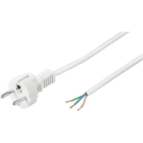 Cordon secteur blanc 1m50 0,75mm2 2 pôles + terre fiche droite