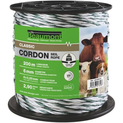 Cordon torsadé blanc et vert diamètre 6 mm 200 m CLASSIC
